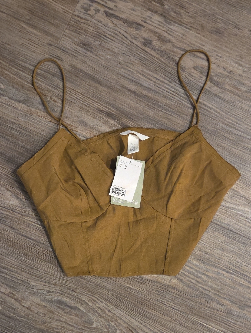H&M Olive Spaghetti-Strap Bustier Crop Top